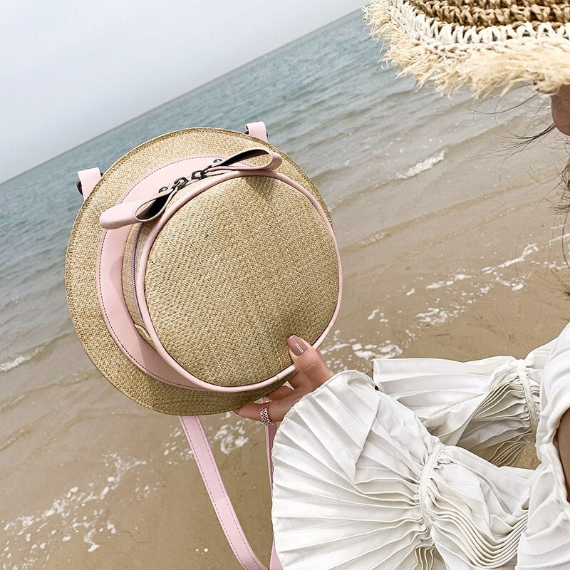 Fashion Round Straw Bags Women Holiday Bag Bohemian Rattan Crossbody Bags Handmade Woven Beach Circular Bags Like Ca - ebowsos