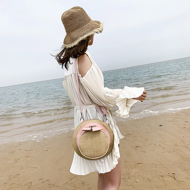 Fashion Round Straw Bags Women Holiday Bag Bohemian Rattan Crossbody Bags Handmade Woven Beach Circular Bags Like Ca - ebowsos