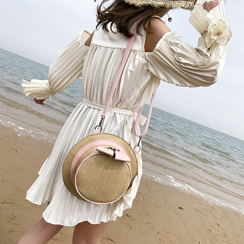 Fashion Round Straw Bags Women Holiday Bag Bohemian Rattan Crossbody Bags Handmade Woven Beach Circular Bags Like Ca - ebowsos