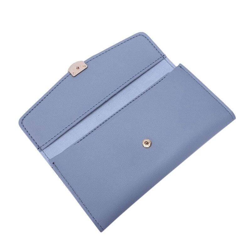 Fashion Simple Women Leather Clutch Long Wallet Card Holder Lady Purse Handbag,Blue - ebowsos