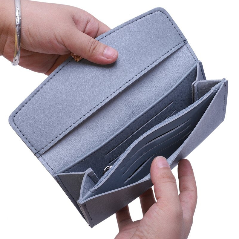 Fashion Simple Women Leather Clutch Long Wallet Card Holder Lady Purse Handbag,Blue - ebowsos