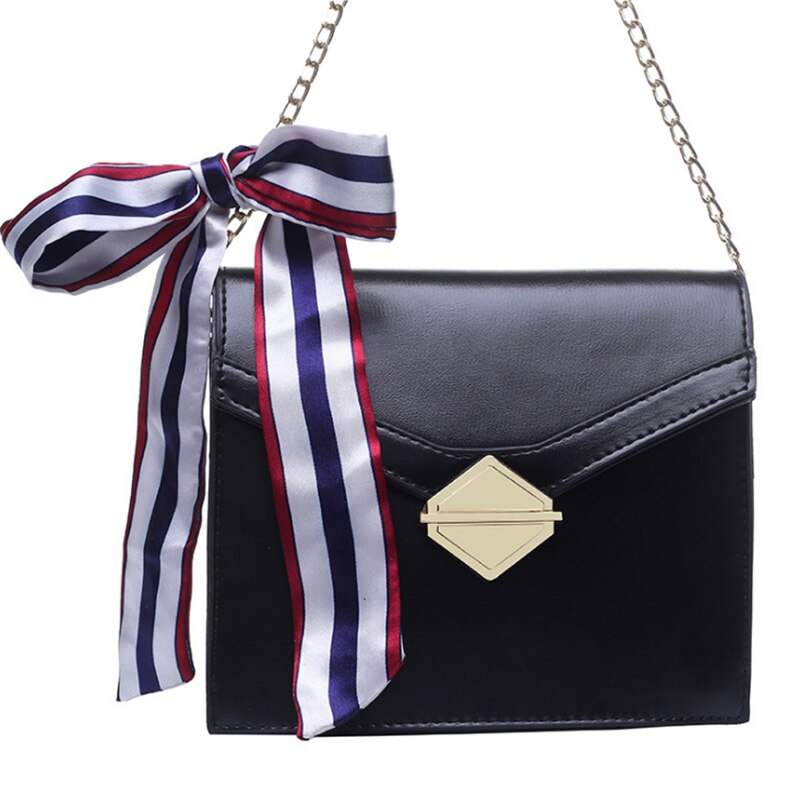 Fashion Simplicity Small Square Crossbody Bag Women Silk Bow Ladies Pu Leather Little Bags Chain Shoulder Messenger Bag - ebowsos