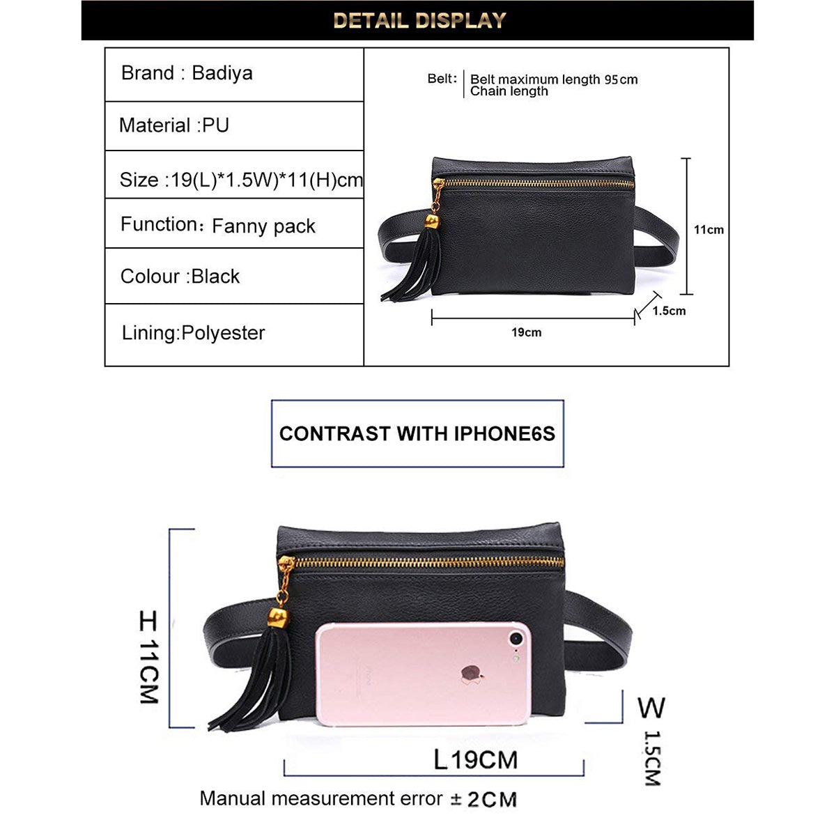 Fashion Solid Fanny Bag Black Female Adjusted Belt Bag Ladies Casual Waist Pack - ebowsos