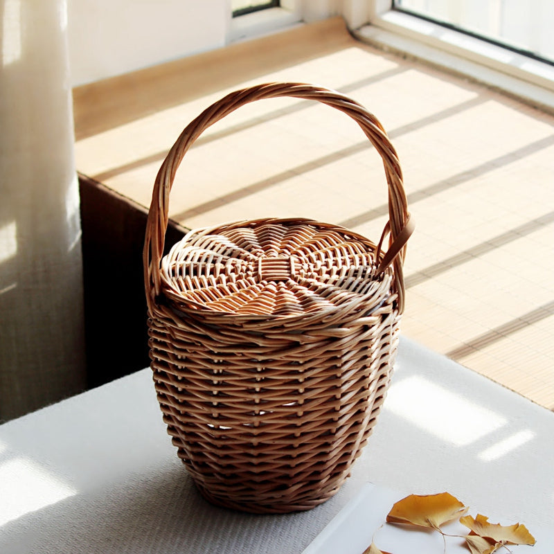 Fashion Summer New Women Beach Basket Straw Hand Bag Cover Handbag Wicker Handmade Small Women Bohemia Tote Travel Clutch - ebowsos