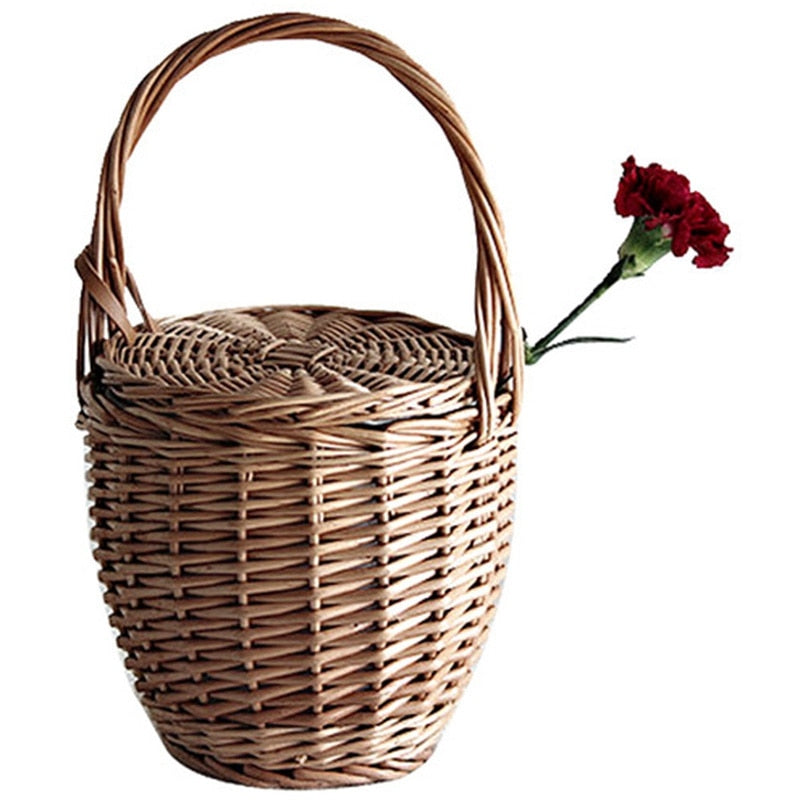 Fashion Summer New Women Beach Basket Straw Hand Bag Cover Handbag Wicker Handmade Small Women Bohemia Tote Travel Clutch - ebowsos