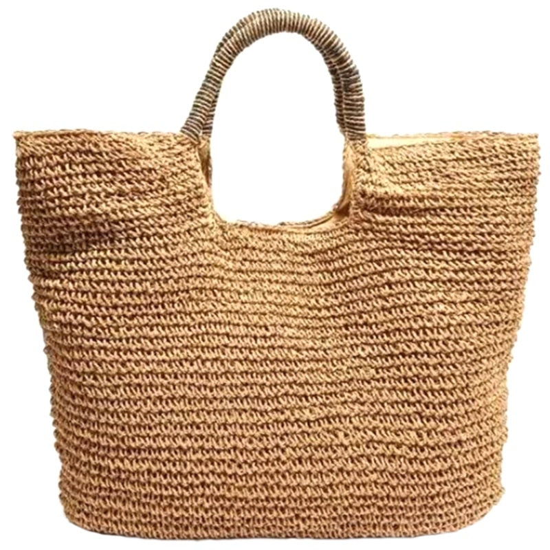 Fashion Summer Round Straw Bag Beach Rattan Women Handbag Totes Ladies Knitted Messenger Beach Bags Female Bag Shopper Pu - ebowsos