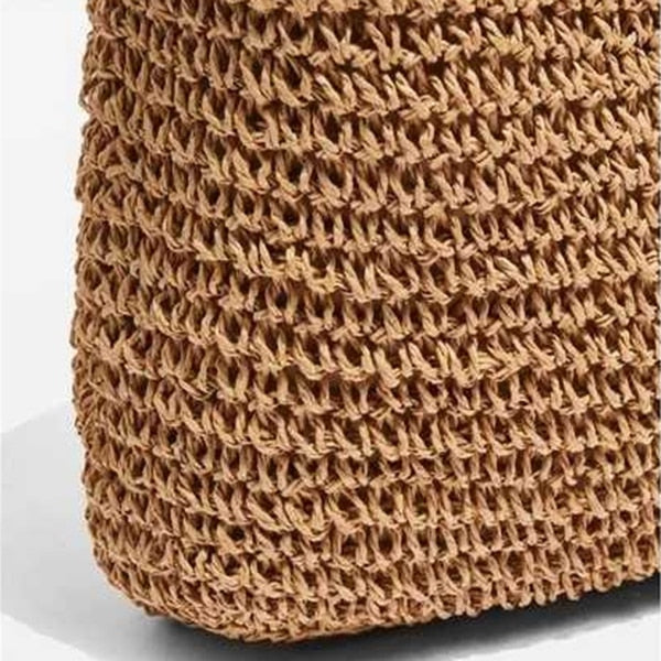 Fashion Summer Round Straw Bag Beach Rattan Women Handbag Totes Ladies Knitted Messenger Beach Bags Female Bag Shopper Pu - ebowsos