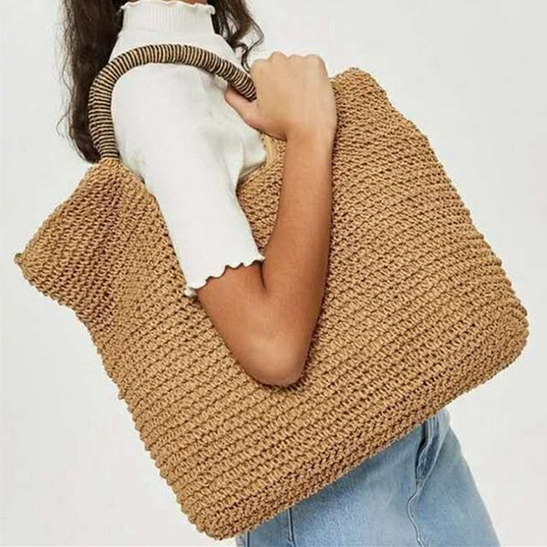 Fashion Summer Round Straw Bag Beach Rattan Women Handbag Totes Ladies Knitted Messenger Beach Bags Female Bag Shopper Pu - ebowsos