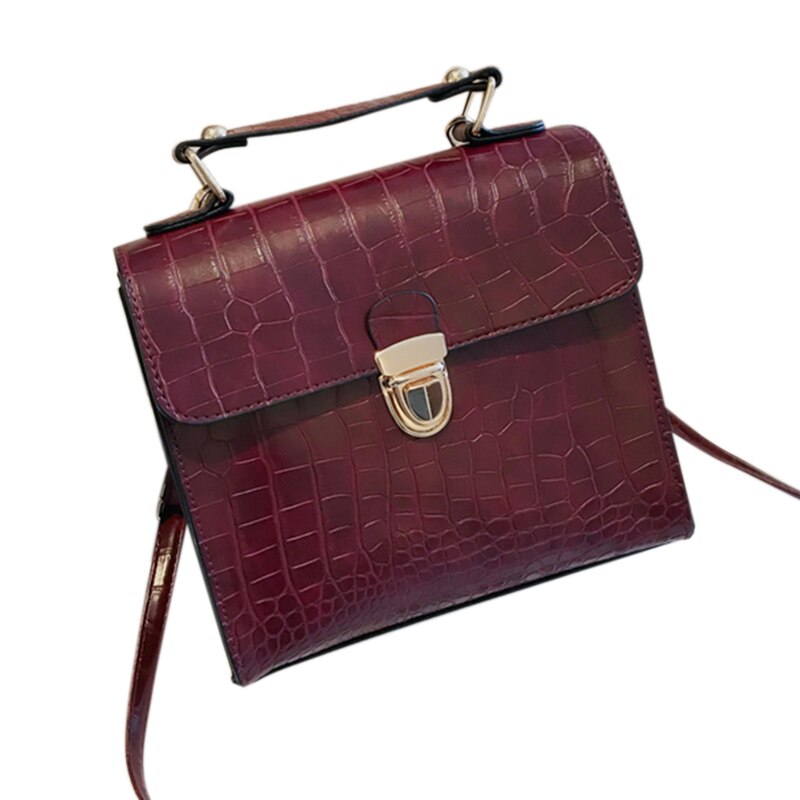 Fashion Trend Stone Pattern Buckle Small Square Shoulder Bag Across Wild Ladies Kate Bag Crocodile Skin - ebowsos