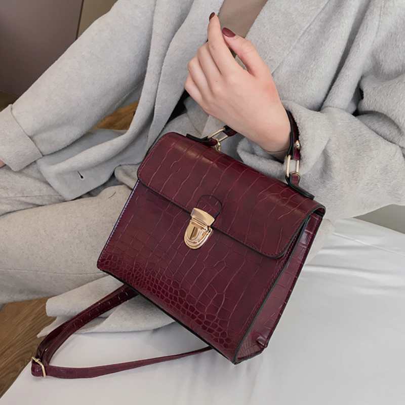 Fashion Trend Stone Pattern Buckle Small Square Shoulder Bag Across Wild Ladies Kate Bag Crocodile Skin - ebowsos