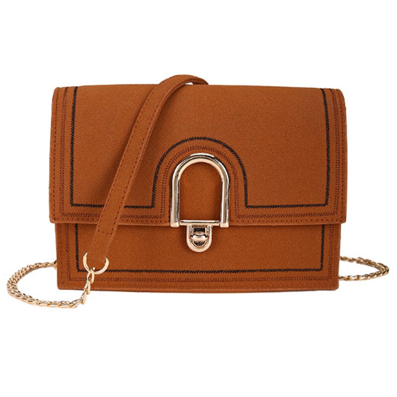 Fashion Trend U-Shaped Lock Small Hand Shoulder Sling Small Square Bag Brown - ebowsos