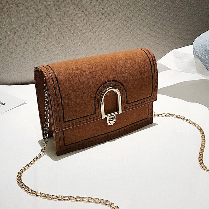 Fashion Trend U-Shaped Lock Small Hand Shoulder Sling Small Square Bag Brown - ebowsos