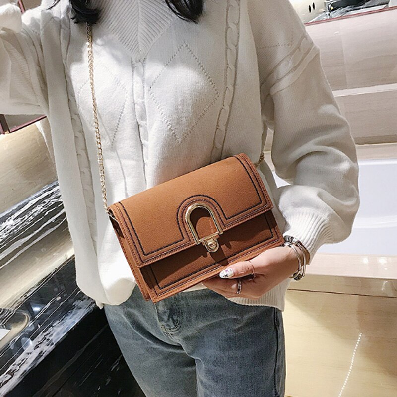 Fashion Trend U-Shaped Lock Small Hand Shoulder Sling Small Square Bag Brown - ebowsos