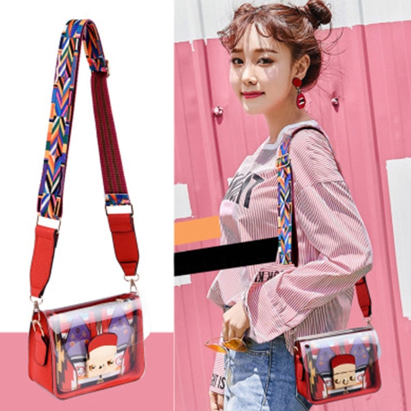 Fashion Wide Shoulder Bag Strap Ladies Crossbody Bag Messenger Bag Summer Jelly Bag Mini Transparent Funny Bag Lady Clutc - ebowsos