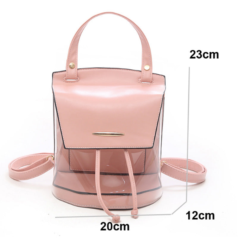 Fashion Wild Female Bag Small Fresh Multifunctional Pu Backpack Transparent Backpack - ebowsos