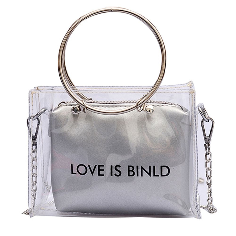 Fashion Women Bag Set Transparent Shoulder Bag+Clutch For Teenage Girls Fashion Jelly Crossbody Bag Circle Handle Tote - ebowsos