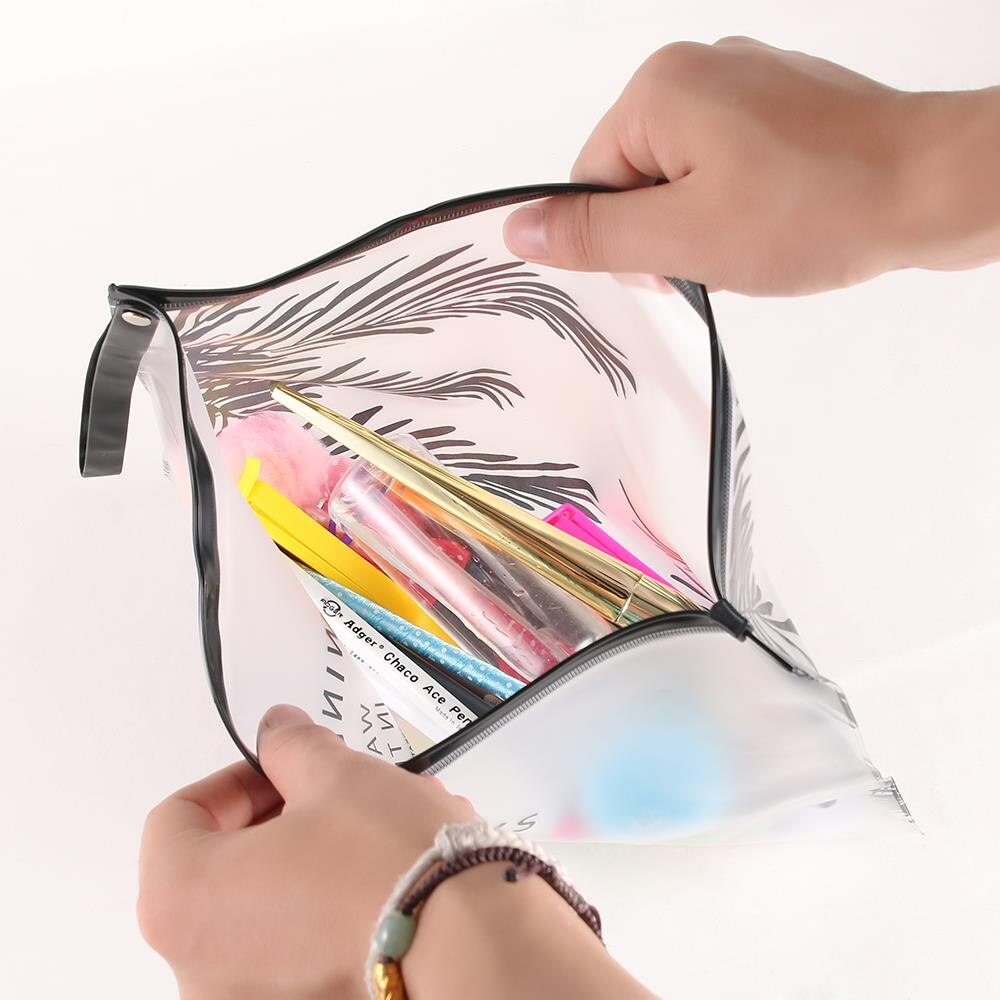 Fashion Women Clear Cosmetic Bags PVC Toiletry Bags Travel Organizer Makeup Bag Bath Wash Make Up Box - ebowsos