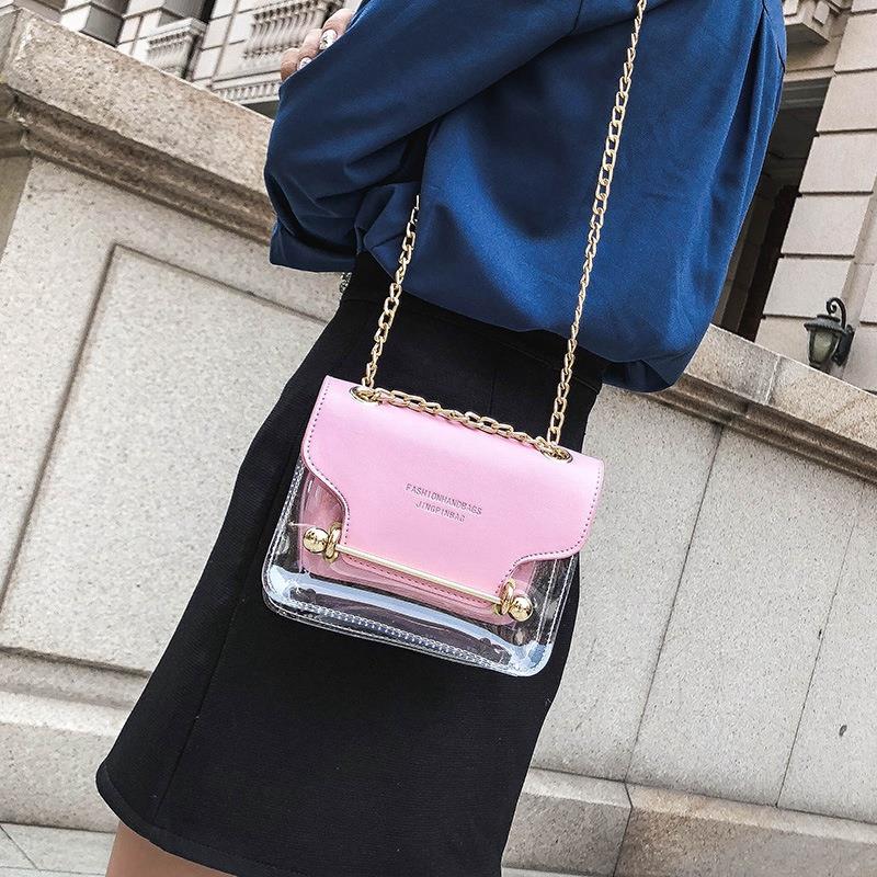 Fashion Women Design Small Square Shoulder Bag Clear Transparent Pu Composite Messenger Bags New Female Handbags - ebowsos