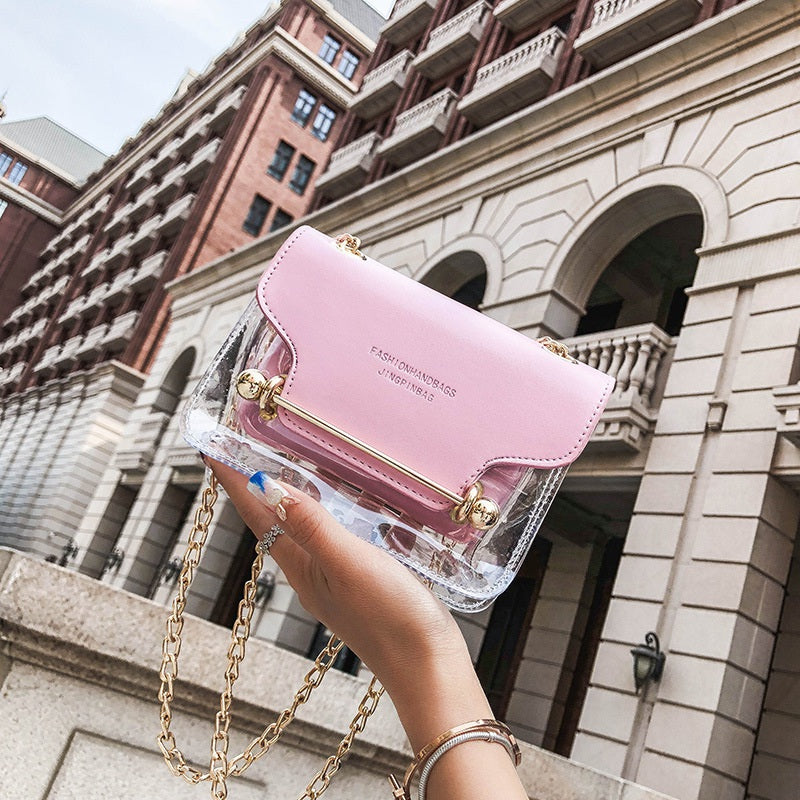 Fashion Women Design Small Square Shoulder Bag Clear Transparent Pu Composite Messenger Bags New Female Handbags - ebowsos