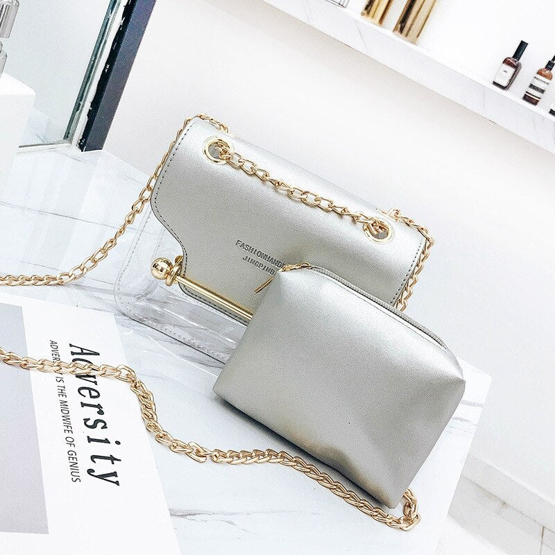 Fashion Women Design Small Square Shoulder Bag Clear Transparent Pu Composite Messenger Bags New Female Handbags - ebowsos