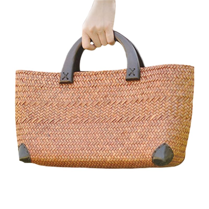 Fashion Women Durable Weave Rattan grass Beach Bag Woven Bucket Bag Grass Casual Tote Handbags Rattan Bags - ebowsos