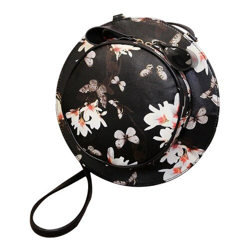 Fashion Women Handbag Satchel Shoulder Hat Bag Butterfly Flower Pattern Bag(Black) - ebowsos