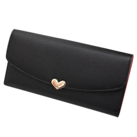 Fashion Women Heart Shaped buckle Leather Clutch Bag Long Wallet Purse - ebowsos