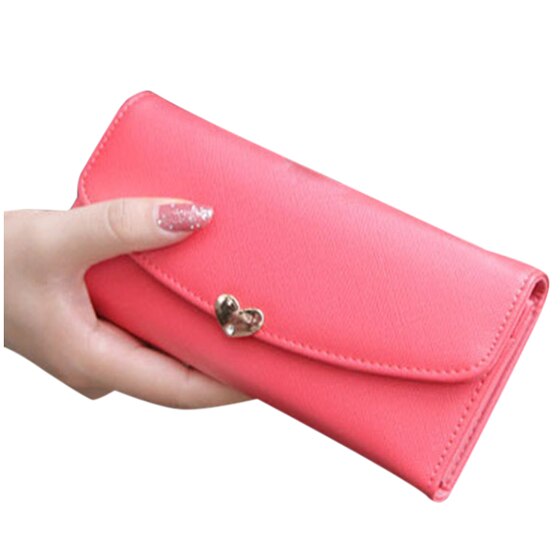 Fashion Women Heart Shaped buckle Leather Clutch Bag Long Wallet Purse - ebowsos