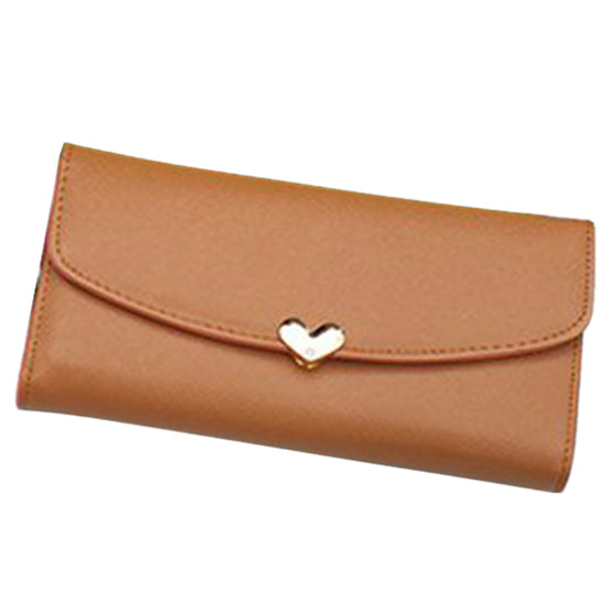 Fashion Women Heart Shaped buckle Leather Clutch Bag Long Wallet Purse - ebowsos