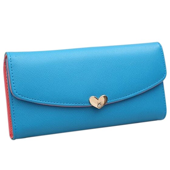 Fashion Women Heart Shaped buckle Leather Clutch Bag Long Wallet Purse - ebowsos