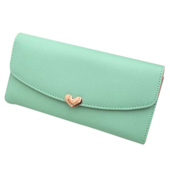 Fashion Women Heart Shaped buckle Leather Clutch Bag Long Wallet Purse - ebowsos