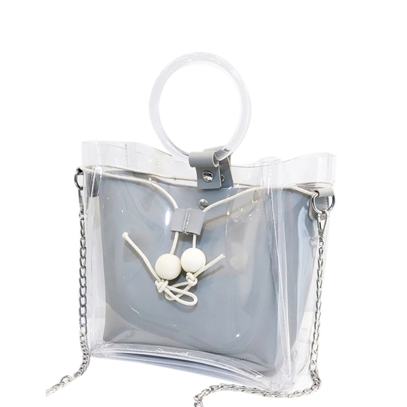 Fashion Women Mini Small Shoulder Bag Clear Transparent Drawstring Girls Cute Composite Bag Female Handbags - ebowsos