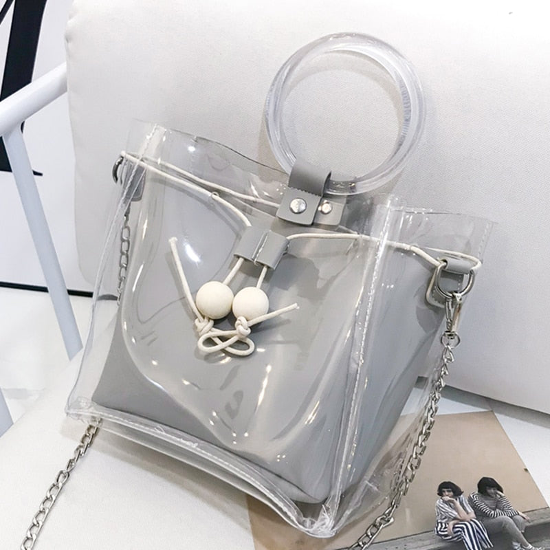 Fashion Women Mini Small Shoulder Bag Clear Transparent Drawstring Girls Cute Composite Bag Female Handbags - ebowsos