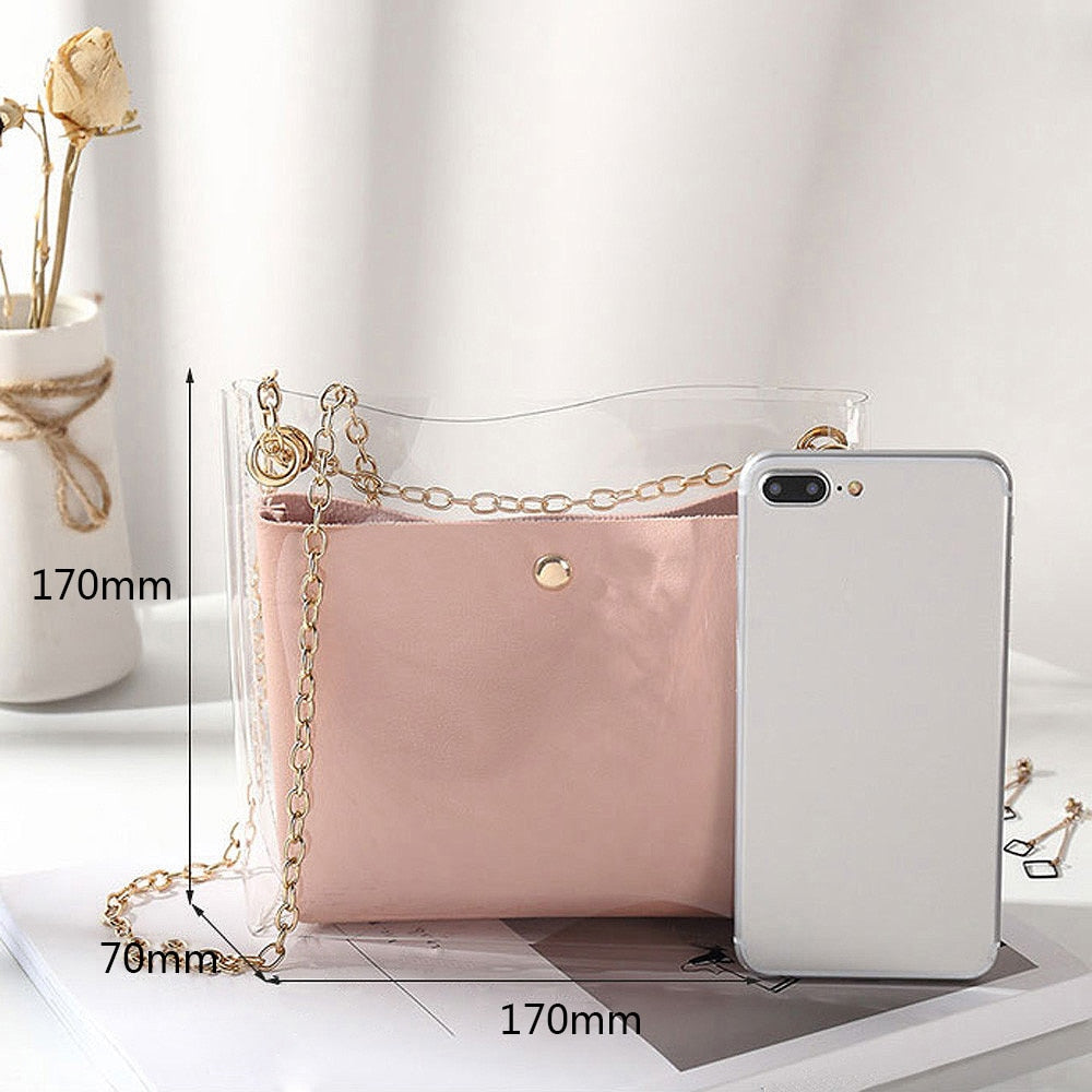 Fashion Women Mini Small Shoulder Bag Clear Transparent Girls Cute Composite Bag Female Handbags - ebowsos