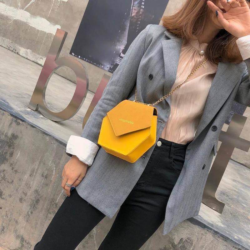 Fashion Women PU Chain Shoulder Bags Geometric Hexagon Polygon Casual Crossbody Bag Flap Hasp Chain - ebowsos