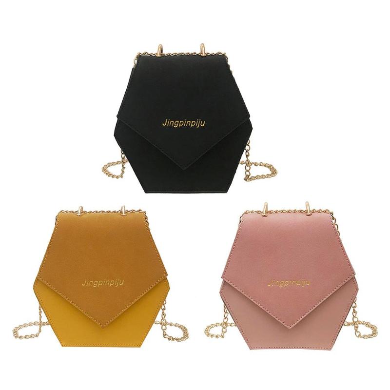 Fashion Women PU Chain Shoulder Bags Geometric Hexagon Polygon Casual Crossbody Bag Flap Hasp Chain - ebowsos