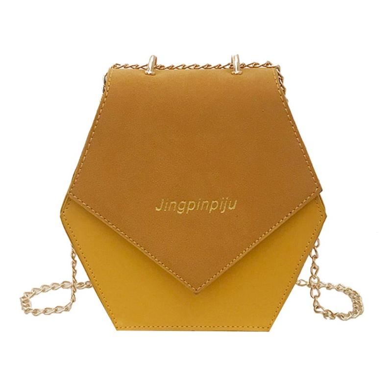 Fashion Women PU Chain Shoulder Bags Geometric Hexagon Polygon Casual Crossbody Bag Flap Hasp Chain - ebowsos