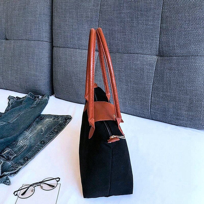 Fashion Women'S Canvas Zipper Handbag Solid Color Shoulder Bag Shopping Multifunctional - ebowsos