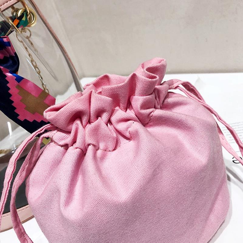Fashion Women'S Handbags Transparent Jelly Bag Silk Scarf Strap Bucket Mother Bag Chain Handbags Beach Bag - ebowsos