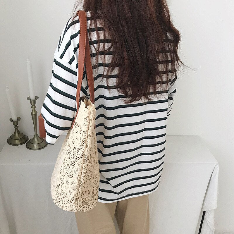 Fashion Women Shoulder Bag Big Lace Female Handbag Lady Floral Tote Luxury Women Shopping Bag Ladies Totes(Champagne) - ebowsos