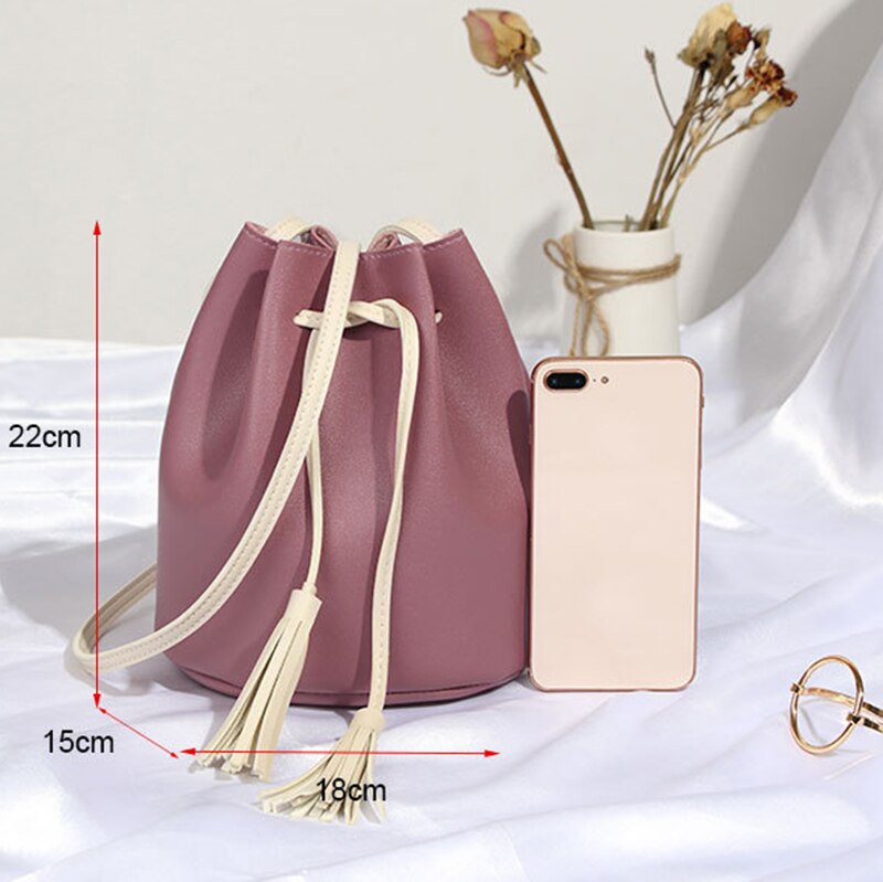 Fashion Women Shoulder Bucket Bag Small Handbags With Tassel Mobile Phone Pouch Crossbody Messenger Bag Lady - ebowsos