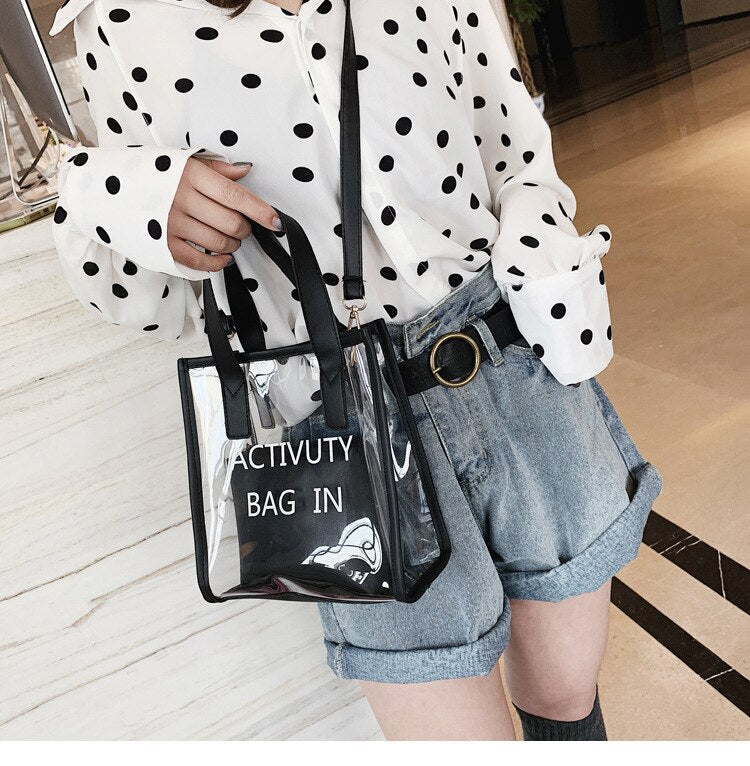 Fashion Women Transparent Bag Clear Pvc Small Tote Messenger Bags Holographic Shoulder Bag Female Lady Handbag Girls Satc - ebowsos