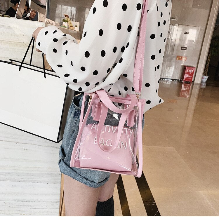 Fashion Women Transparent Bag Clear Pvc Small Tote Messenger Bags Holographic Shoulder Bag Female Lady Handbag Girls Satc - ebowsos