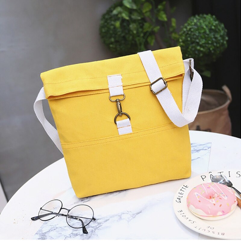 Fashion Women Yellow+White Canvas Shoulder Bags Novelty Soft Solid Color Women Students School Handbags - ebowsos