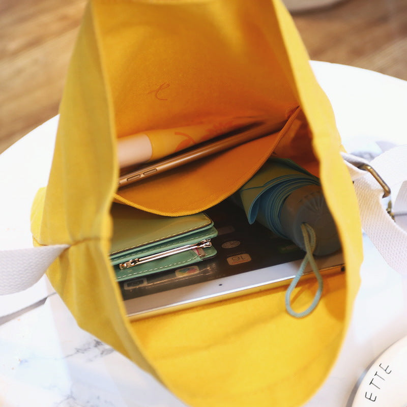 Fashion Women Yellow+White Canvas Shoulder Bags Novelty Soft Solid Color Women Students School Handbags - ebowsos