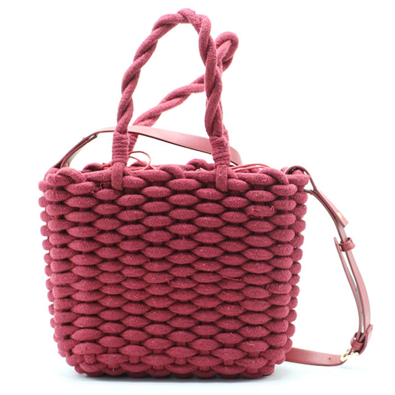 Fashion Woven Tote Bag Rope Braided Lining Bag Mesh Beach Portable Messenger Bag - ebowsos