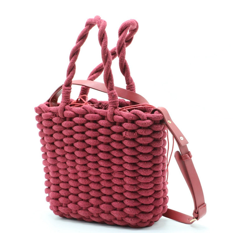 Fashion Woven Tote Bag Rope Braided Lining Bag Mesh Beach Portable Messenger Bag - ebowsos