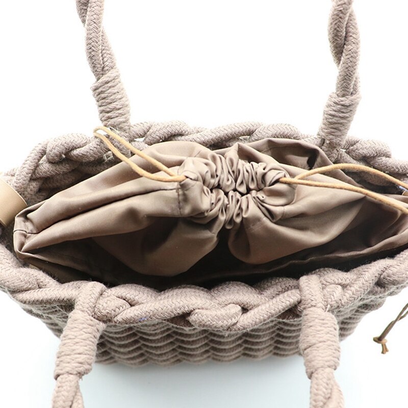 Fashion Woven Tote Bag Rope Braided Lining Bag Mesh Beach Portable Messenger Bag - ebowsos