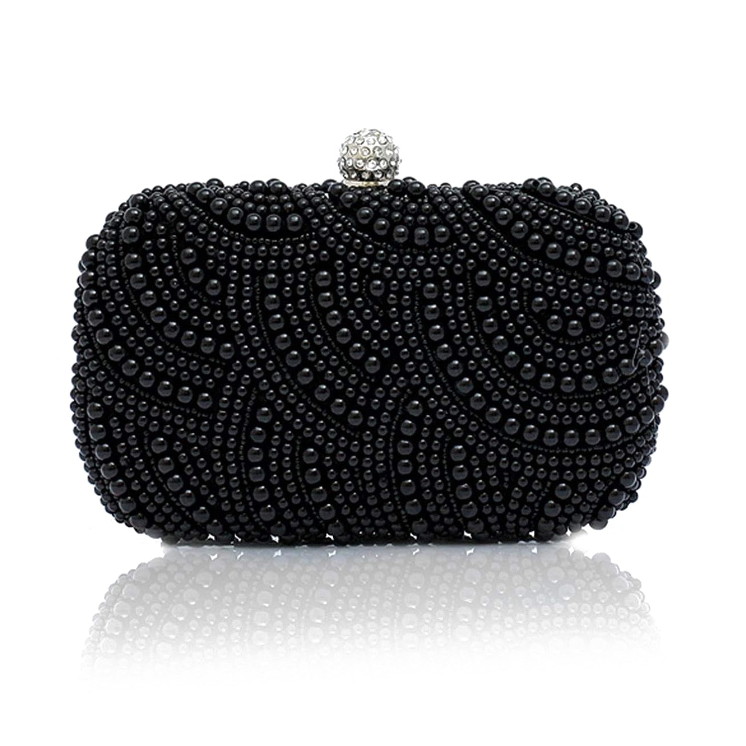 Fashion clutch bead clutch bridal bag under arm bag party wedding evening bag, black - ebowsos