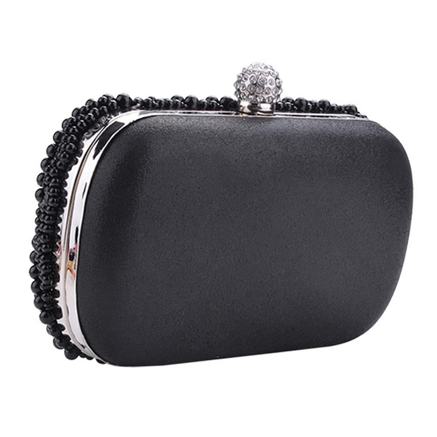 Fashion clutch bead clutch bridal bag under arm bag party wedding evening bag, black - ebowsos